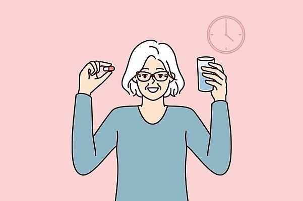 EPS 해외이미지 여자 노년 일러스트 한명 들기 상반신 알약 건강관리 환자 시간 물컵 복용 노인여자한명만 해외202309 해외일러스트 1 의학 모션 건강 관리 사람 성인 컵 약 여자한명만 노인여자만 파일형식 벡터