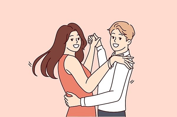 EPS 해외이미지 커플 여자 남자 일러스트 함께함 상반신 성인 두명 댄서 춤 커플댄스 왈츠 성인만 해외202309 해외일러스트 직업 컨셉 관계 문화예술 사람 파일형식 벡터