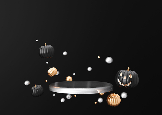 포토 JPG 해외이미지 백그라운드 호박 사람없음 검은색 공간 원형 진주 단상 잭오랜턴 포디움 해외202309 해외포토 도형 컬러 채소 할로윈 무대 보석 파일형식