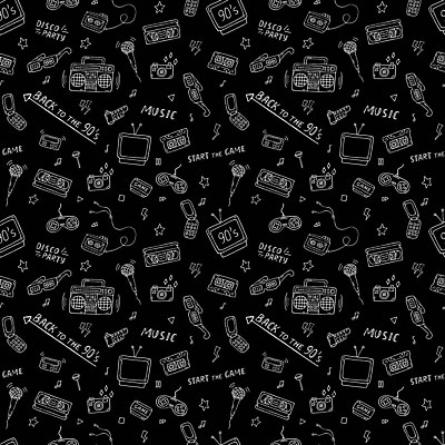 EPS 해외이미지 손 디자인 음악 백그라운드 패턴 일러스트 추상 흑백 미술 그래픽 장식 전자제품 유행 카메라 검은색 텔레비전 어둠 수확 흰색 낙서 스케치 향수 오브젝트 그림 복고 디스코 윤곽 오디오 테이프 펑키 손그림 옛날 레터링 스타일 벡터 반복 해외202309 해외일러스트 컬러 무늬 농업 문화예술 문구용품 촬영기법 신체부위 화장품 춤 파일형식