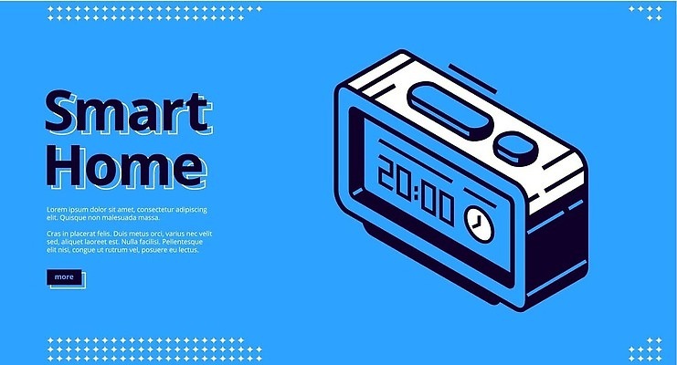 EPS 해외이미지 일러스트 사람없음 파란색 디지털 스마트 탁상시계 아이소메트릭 디지털시계 해외202309 해외일러스트 시계 컬러 컨셉 파일형식 벡터