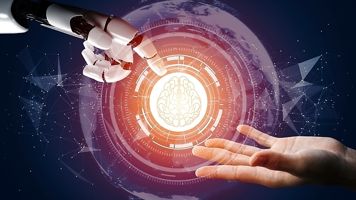 포토 해외이미지 손 비즈니스 미래 신체부위 스크린 주황색 기계 터치 가리킴 로봇 뇌 AI_인공지능 해외202309 해외포토 AI파일 컬러 컨셉 사람 손짓 파일형식 벡터