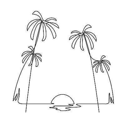 EPS 해외이미지 식물 라이프스타일 바다 여행 일러스트 휴가 미술 사람없음 가로 야자수 반사 일출 정원 일몰 낭만 낙서 스케치 라인아트 휴양지 하와이 심플 내추럴 고립 이국적 벡터 미니멀 해외202309 해외일러스트 나무 선 컨셉 문화예술 생활 노을 미국 장소 파일형식