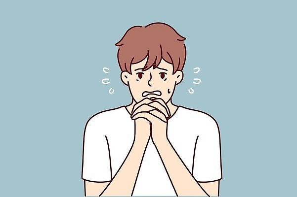 EPS 해외이미지 남자 일러스트 한명 성인 기도 무서움 손모으기 문제 곤란 위기 성인남자한명만 해외202309 해외일러스트 1 감정 사람 손짓 남자한명만 성인남자만 파일형식 벡터