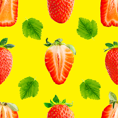 포토 JPG 해외이미지 패턴 딸기 단면 사람없음 노란배경 딸기잎 해외202309 해외포토 백그라운드 잎 무늬 과일 노란색 파일형식