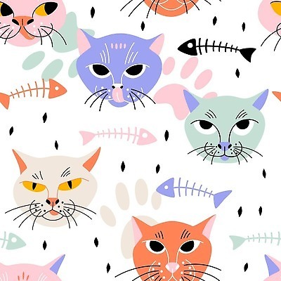 EPS 해외이미지 백그라운드 패턴 일러스트 사람없음 컬러풀 고양이 패턴백그라운드 해외일러스트 컬러 무늬 포유류 반려동물 파일형식 벡터