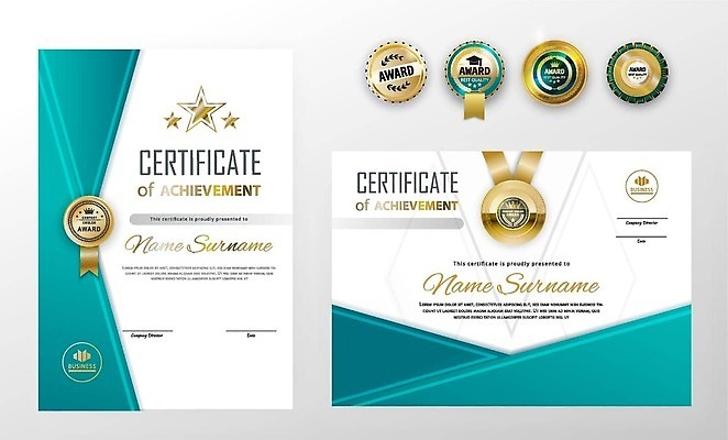 EPS 해외이미지 템플릿 별 일러스트 추상 경사 세로 파란색 세트 공백 우승 황금 플랫 졸업장 기하학 대회 승자 증명서 터키석 벡터 해외202309 해외일러스트 자연요소 컬러 무늬 졸업 최고 보석 파일형식