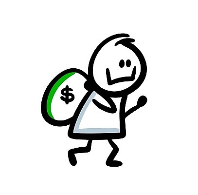 EPS 해외이미지 행복 인물캐릭터 일러스트 한명 들기 사람 돈자루 낙서 심플 해외202309 해외일러스트 일러캐릭터 캐릭터 1 감정 돈 모션 파일형식 벡터