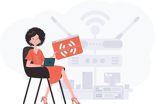 EPS 해외이미지 전신 여자 의자 일러스트 한명 들기 앉기 성인 노트북 인터넷창 사물인터넷 성인여자한명만 해외202309 해외일러스트 1 가구 인터넷 모션 정보기술 사람 전자제품 여자한명만 성인여자만 파일형식 벡터