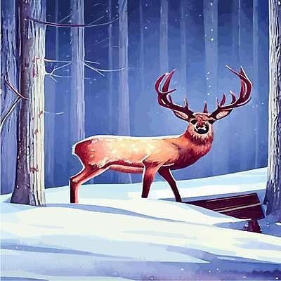 EPS 해외이미지 나무 한마리 야생동물 겨울 일러스트 사슴 사람없음 숲속 해외202309 해외일러스트 식물 동물 1 계절 포유류 숲 파일형식 벡터