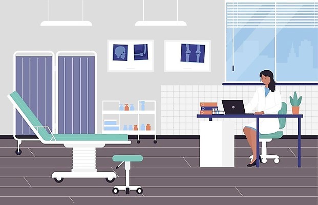 EPS 해외이미지 전신 여자 화분 일러스트 창문 의료기기 조명 엑스레이 병원 한명 앉기 성인 노트북 의사 블라인드 책상 진료실 성인여자한명만 해외202309 해외일러스트 1 가구 의학 모션 사람 전자제품 진료 의료진 커튼 여자한명만 성인여자만 파일형식 벡터