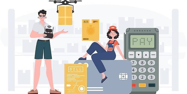 EPS 해외이미지 전신 여자 남자 백그라운드 일러스트 들기 손짓 성인 두명 스마트폰 계산기 화물 신용카드 스마트 배송 택배상자 로봇산업 계산서 드론 조종장치 성인만 해외202309 해외일러스트 산업 컨셉 모션 문구용품 사람 금융 핸드폰 스마트기기 상자 장비 운송업 로봇 택배 파일형식 벡터