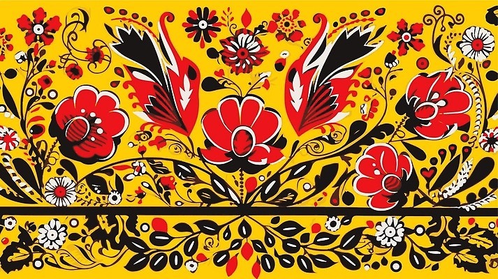 EPS 해외이미지 모양 템플릿 전통 디자인 문화 백그라운드 꽃무늬 패턴 곡선 일러스트 벽지 추상 미술 여러명 장식 컬러풀 노란색 골동품 화려 황금 클래식 그림 질감 러시아인 민화 엘리먼트 옛날 전국 스타일 벡터 반복 해외202309 해외일러스트 서양인 꽃 선 컬러 다수 컨셉 무늬 문화예술 사람 파일형식
