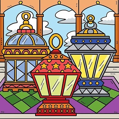 EPS 해외이미지 클립아트 전통 디자인 어린이 컬러 백그라운드 일러스트 휴가 미술 그래픽 컬러풀 반사 축제 기도 등불 축하 낙서 이슬람교 만화 그림 손그림 신성 용서 걸음마 단식 라마단 해외202309 해외일러스트 종교 컨셉 모션 문화예술 조명 사람 파일형식 벡터