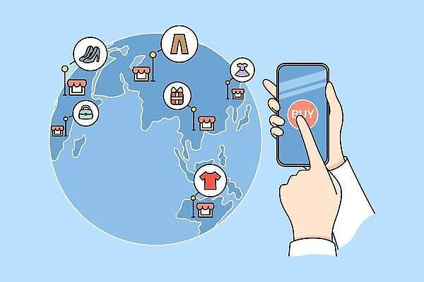 EPS 해외이미지 손 원피스 행복 지구 구두 하늘색 티셔츠 가방 일러스트 바지 들기 신체부위 선물상자 스마트폰 쇼핑 상점 터치 상품 해외202309 해외일러스트 잡화 옷 감정 신발 셔츠 모션 하의 선물 사람 파란색 핸드폰 스마트기기 상자 파일형식 벡터