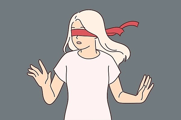 EPS 해외이미지 여자 리본 일러스트 한명 상반신 성인 눈가림 무서움 찾기 성인여자한명만 해외202309 해외일러스트 1 감정 모션 사람 가림 여자한명만 성인여자만 파일형식 벡터