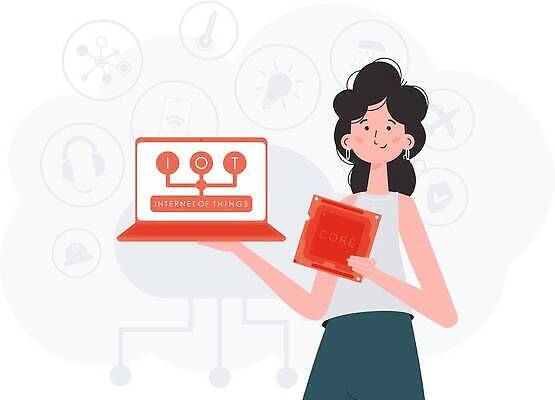 EPS 해외이미지 여자 일러스트 한명 들기 상반신 성인 노트북 사물인터넷 성인여자한명만 해외202309 해외일러스트 1 모션 정보기술 사람 전자제품 여자한명만 성인여자만 파일형식 벡터