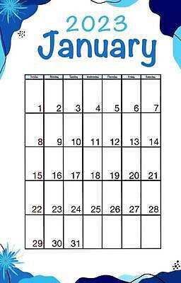 EPS 해외이미지 템플릿 디자인 패턴 일러스트 새해 사람없음 세로 파란색 다이어리 달력 일주일 심플 일요일 1월 월 벡터 부족함 해외202309 해외일러스트 컬러 컨셉 무늬 사무용품 날짜 요일 파일형식