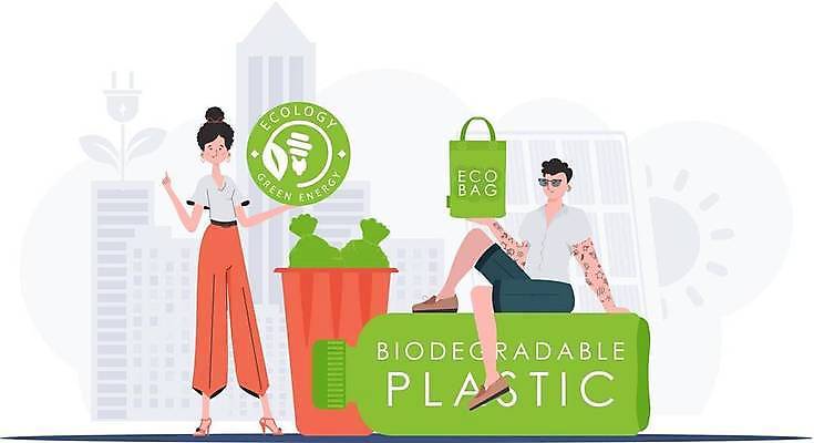 EPS 해외이미지 전신 여자 남자 잎 일러스트 서기 들기 앉기 손짓 성인 두명 초록색 쓰레기통 원형 그린에너지 심볼 에코 친환경 쓰레기봉투 에코백 플라스틱병 성인만 해외202309 해외일러스트 도형 식물 컬러 가방 모션 봉투 사람 환경 에너지 플라스틱 병_담는 파일형식 벡터