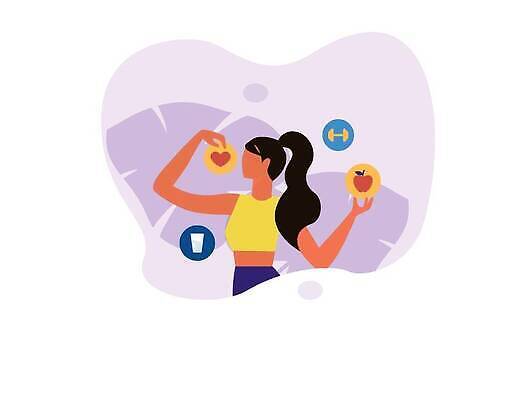 EPS 해외이미지 여자 잎 일러스트 한명 들기 성인 물 운동복 운동 보라색 아령 하트 사과 성인여자한명만 해외202309 해외일러스트 자연요소 모양 식물 1 옷 컬러 과일 모션 건강 사람 여자한명만 성인여자만 파일형식 벡터