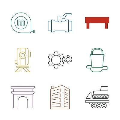 EPS 해외이미지 산업 일러스트 줄자 사람없음 건물 컬러풀 카메라 공구 양동이 심볼 톱니바퀴 해외202309 해외일러스트 건축물 컬러 자 전자제품 도구 파일형식 벡터