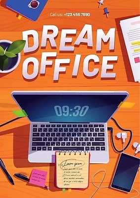 EPS 해외이미지 배너 포스터 일러스트 비즈니스 직장 사람없음 노트북 스마트폰 컴퓨터 사무실 펜 공책 책상 해외202309 해외일러스트 가구 회사 문구용품 전자제품 핸드폰 스마트기기 필기구 파일형식 벡터