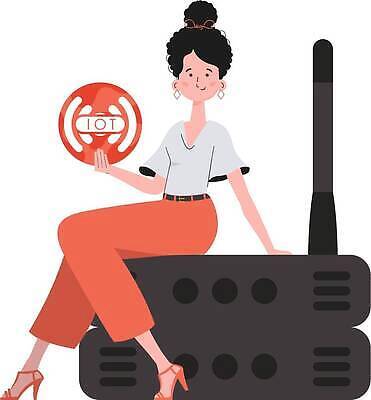 EPS 해외이미지 전신 여자 일러스트 한명 들기 앉기 성인 원형 와이파이 사물인터넷 성인여자한명만 해외202309 해외일러스트 도형 1 모션 정보기술 사람 무선인터넷 여자한명만 성인여자만 파일형식 벡터