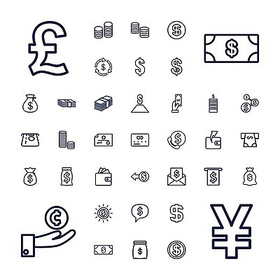 EPS 해외이미지 손 돈 일러스트 봉투 함께함 세트 태양 달러 동전 신용카드 지갑 자루 파운드 계산서 ATM 지원 벡터 해외202309 해외일러스트 자연요소 컨셉 신체부위 금융 재산 파일형식