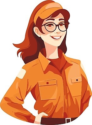 EPS 해외이미지 여자 일러스트 한명 상반신 성인 주황색 아르바이트 성인여자한명만 안경낌 해외202309 해외일러스트 1 안경 컬러 사람 여자한명만 성인여자만 파일형식 벡터