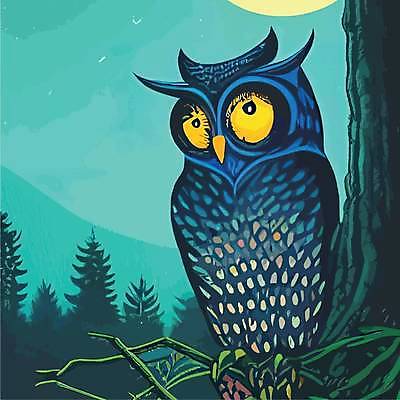 EPS 해외이미지 나무 야생동물 일러스트 사람없음 야간 숲 부엉이 해외202309 해외일러스트 자연요소 식물 동물 조류 파일형식 벡터