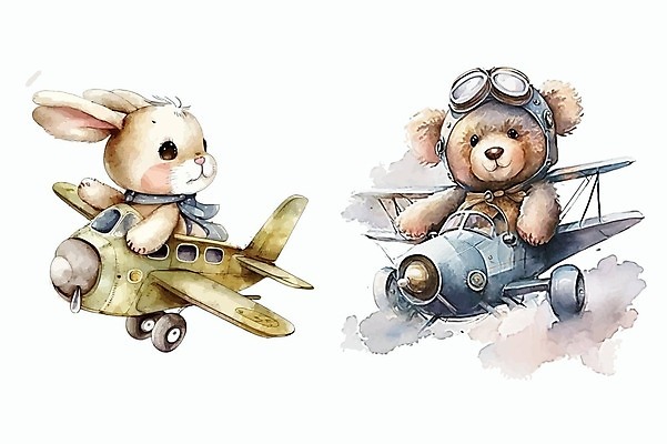 EPS 해외이미지 일러스트 곰 비행기 사람없음 귀여움 비행 토끼 파일럿 번짐 해외202309 해외일러스트 동물 직업 컨셉 포유류 항공교통 대중교통 반려동물 파일형식 벡터 효과