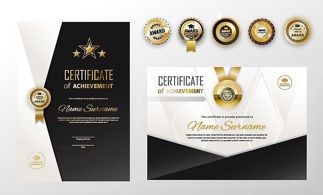 EPS 해외이미지 템플릿 별 일러스트 추상 경사 가로 세로 세트 검은색 어둠 공백 우승 황금 플랫 졸업장 기하학 대회 승자 증명서 벡터 해외202309 해외일러스트 자연요소 컬러 무늬 졸업 최고 파일형식