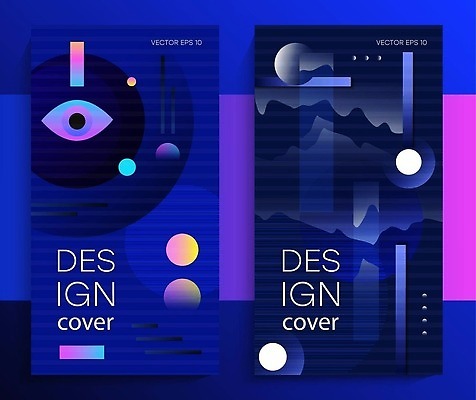 EPS 해외이미지 디자인 배너 일러스트 사람없음 그래픽 파란색 세트 달 원형 남색 산등성이 기하학 눈모양 해외202309 해외일러스트 자연요소 모양 도형 컬러 무늬 산 파일형식 벡터