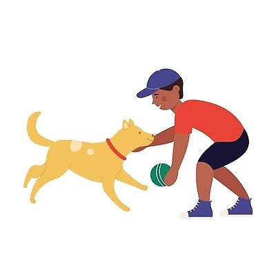 EPS 해외이미지 전신 라이프스타일 남자 반려견 어린이 일러스트 놀이 함께함 한명 소년 강아지 소년한명만 해외202309 해외일러스트 1 컨셉 사람 생활 반려동물 개 남자한명만 소년만 파일형식 벡터