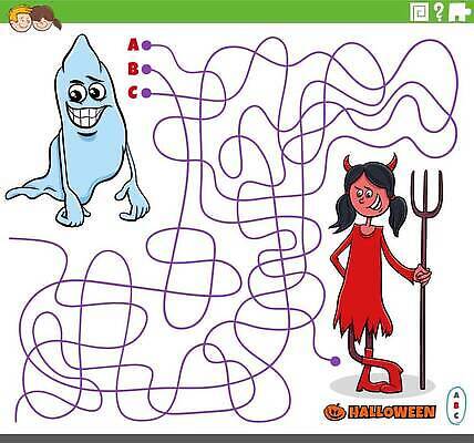 EPS 해외이미지 템플릿 캐릭터 디자인 교육 길 선 일러스트 휴가 취미 그래픽 파티 유치원 할로윈 게임 퍼즐 어플리케이션 유령 무서움 악마 만화 검색 그림 문제집 미로 해결 발견 루트 방법 선로 벡터 해외202309 해외일러스트 일러캐릭터 감정 놀이 이벤트 책 파일형식