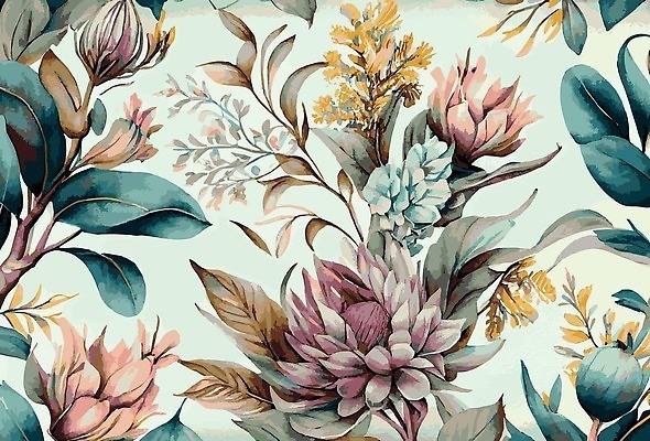 EPS 해외이미지 잎 꽃무늬 일러스트 사람없음 빈티지 질감 초록배경 해외202309 해외일러스트 식물 꽃 백그라운드 컨셉 무늬 초록색 파일형식 벡터