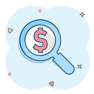 EPS 해외이미지 일러스트 돋보기 사람없음 파란색 달러 심볼 심플 코믹 해외202309 해외일러스트 컬러 돈 파일형식 벡터