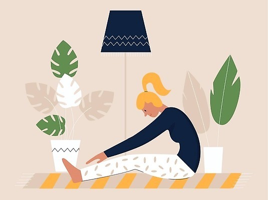 EPS 해외이미지 전신 식물 여자 화분 일러스트 전등 숙이기 한명 앉기 성인 운동 스트레칭 자기관리 성인여자한명만 해외202309 해외일러스트 1 포즈 모션 조명 건강 사람 여자한명만 성인여자만 파일형식 벡터