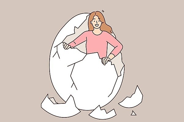 EPS 해외이미지 여자 행복 조각 일러스트 한명 상반신 성인 알 균열 알껍데기 성인여자한명만 해외202309 해외일러스트 1 감정 모션 사람 여자한명만 성인여자만 파일형식 벡터