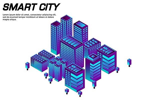 EPS 해외이미지 일러스트 빌딩 사람없음 건물 파란색 도시 아이소메트릭 해외202309 해외일러스트 건축물 컬러 파일형식 벡터