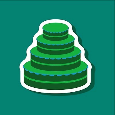 EPS 해외이미지 스티커 일러스트 사람없음 초록색 케이크 생일 해외202309 해외일러스트 기념일 컬러 디저트 파일형식 벡터