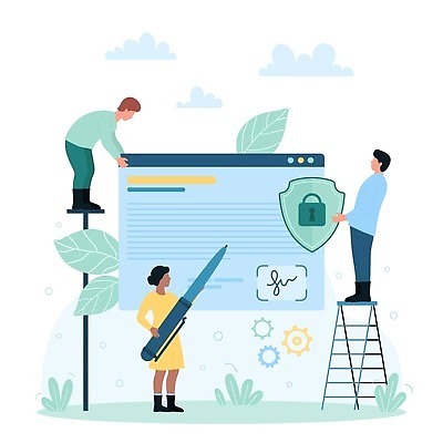 EPS 해외이미지 디자인 백그라운드 컨셉 일러스트 비즈니스 사람 컴퓨터 사무실 펜 디지털 웹 정보 잡기 작업 플랫 E 어플리케이션 보호 결과 만화 편지 계약 확인 사인 보고서 서식 문서 파일 전자 결재 방패 온라인 서명 경영 리뷰 승인 증명서 벡터 해외202309 해외일러스트 알파벳 인터넷 모션 전자제품 필기구 파일형식