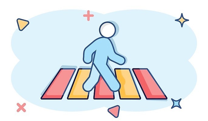 EPS 해외이미지 일러스트 한명 사람 파란색 걷기 횡단보도 심볼 심플 코믹 건너기 해외202309 해외일러스트 1 컬러 모션 보행로 파일형식 벡터