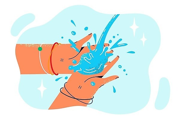 EPS 해외이미지 손 일러스트 건강 신체부위 물 청결 씻기 예방 손씻기 위생관리 해외202309 해외일러스트 자연요소 관리 사람 위생 파일형식 벡터