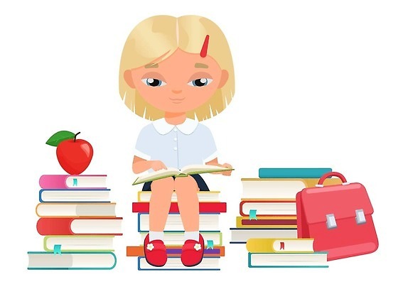 EPS 해외이미지 전신 백인 학생 여자 교육 어린이 일러스트 책가방 한명 앉기 학습 독서 스쿨라이프 사과 책더미 소녀한명만 해외202309 해외일러스트 서양인 1 라이프스타일 가방 과일 학교 모션 사람 책 무더기 여자한명만 소녀만 파일형식 벡터