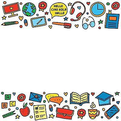 EPS 해외이미지 디자인 포스터 안경 시계 백그라운드 가방 일러스트 학사모 사람없음 책 학습 컬러풀 연필 펜 헤드셋 낙서 손그림 해외202309 해외일러스트 모자_잡화 잡화 교육 컬러 음향기기 졸업 학용품 필기구 헤드폰 파일형식 벡터