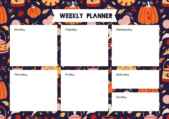EPS 해외이미지 템플릿 계절 교육 어린이 백그라운드 패턴 오렌지 일러스트 학교 호박 주전자 일상 가로 노란색 유행 수확 달력 일주일 플랫 낙서 시간표 9월 11월 만화 심플 손그림 시트 10월 스칸디나비아 엘리먼트 조언 목차 벡터 해외202309 해외일러스트 컬러 무늬 농업 채소 과일 주방용품 사람 라이프 날짜 계획 파일형식