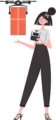 EPS 해외이미지 전신 여자 일러스트 미래 한명 들기 손짓 성인 화물 고객 스마트 배송 택배상자 로봇산업 드론 조종장치 성인여자한명만 해외202309 해외일러스트 1 산업 컨셉 모션 사람 상자 장비 운송업 로봇 택배 여자한명만 성인여자만 파일형식 벡터