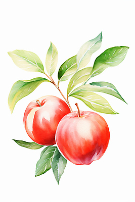 JPG 열매 잎 일러스트 수채화 사람없음 사과 국내일러스트 AI일러스트 AI콘텐츠 식물 과일 파일형식