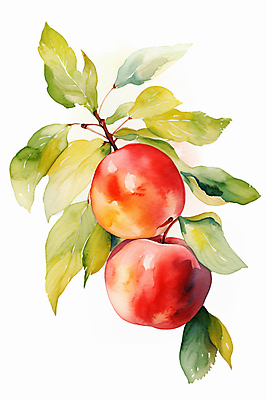 JPG 열매 잎 일러스트 수채화 사람없음 사과 국내일러스트 AI일러스트 AI콘텐츠 식물 과일 파일형식